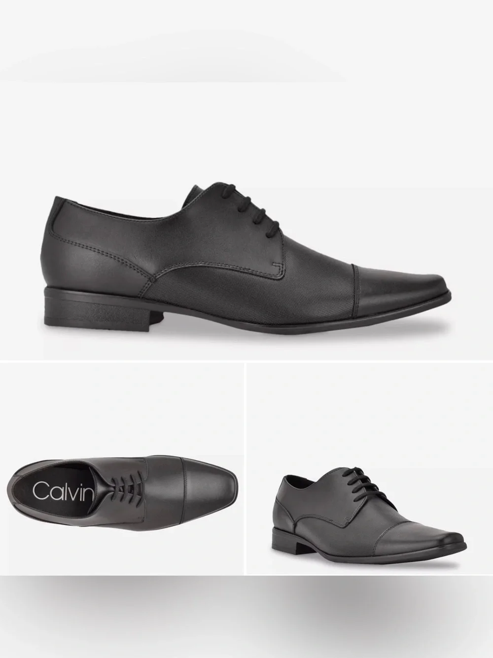 Men's Calvin Klein Leather Bram Oxford Black Lace Up Square Cap-Toe Shoes 9